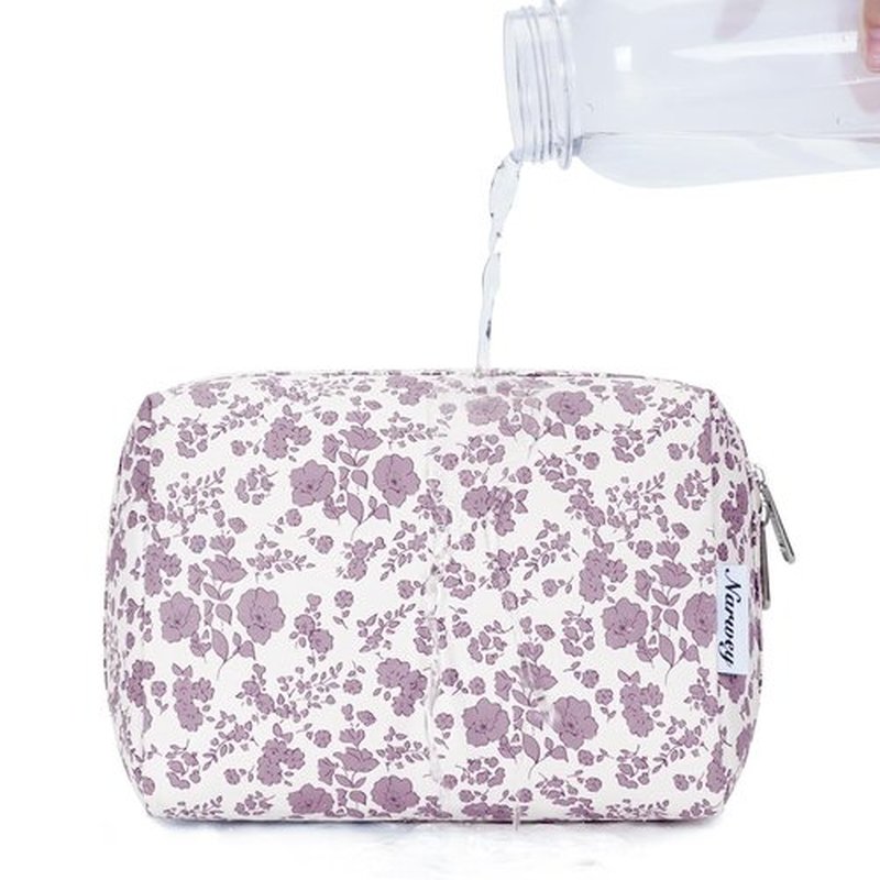 Narwey Cute Floral Makeup Bag Travel Cosmetic Bag Organizer Toiletry Bag Make Up Bags with Organized Pocket for Women (Large, Little Dusty Pink Flower)