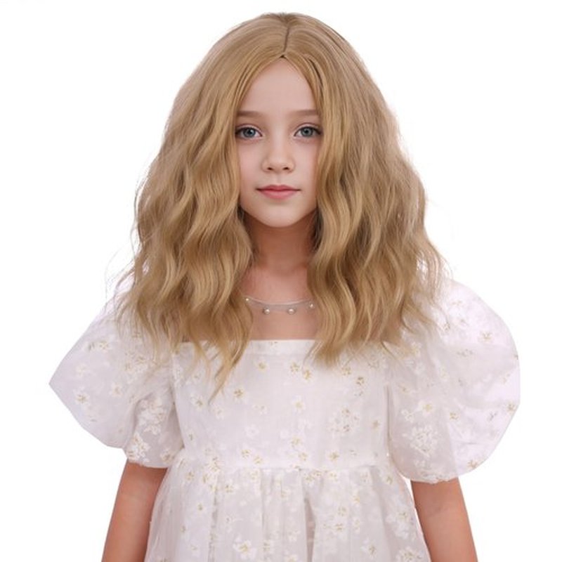 DUDUWIG Kids Strawberry Blonde Wig Short Wavy Blonde Wigs for Girls Child Blonde Side Part Wig Synthetic Hair Wigs Hairnet Include