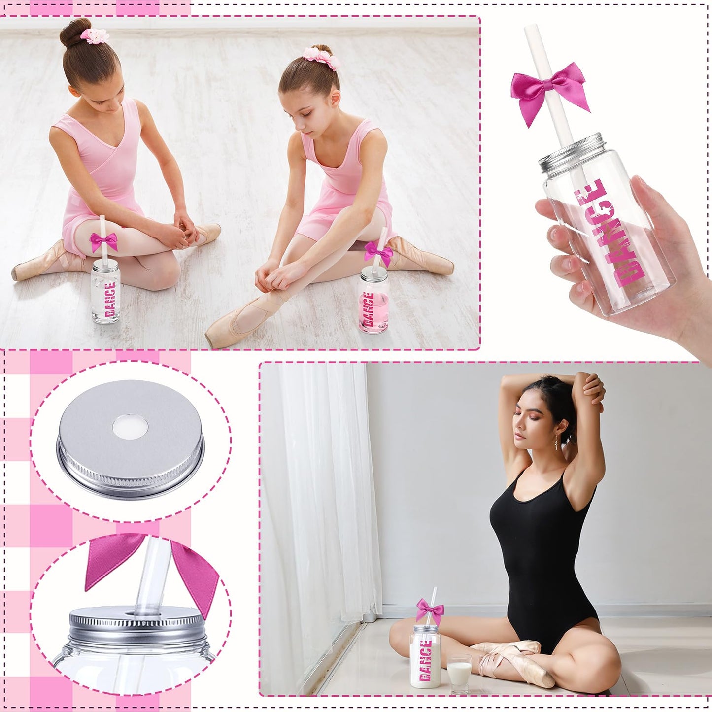 LemonRoad 12 Pcs Dance Recital Tumblers Bulk, Dancer Gifts for Girls, Teens, Her Reusable 11.8 oz Plastic Coquette Bow Aesthetic Cup with Lids and Straws for Ballerina Dance Lovers