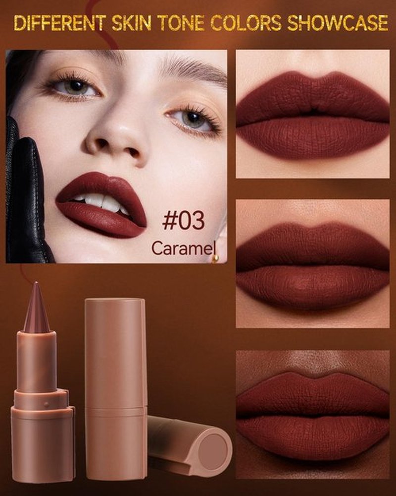 2 in 1 Lip Liner Lipstick, Caramel Brown Lip Liner Lip Gloss, Velvet Matte Sharpened Head Lip Tint Stain,Long Lasting Waterproof,Highly Pigmented Non-sticky Tinted Lip Balm,Lip Makeup for Women-03