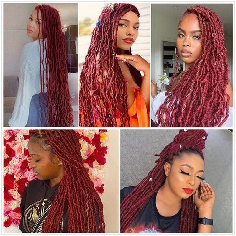 18Inch Soft Locs Crochet Hair 6Packs Faux Locs Crochet Hair Pre Looped Burgundy Color Synthetic Hair Extension for Women (18Inch, BUG#)