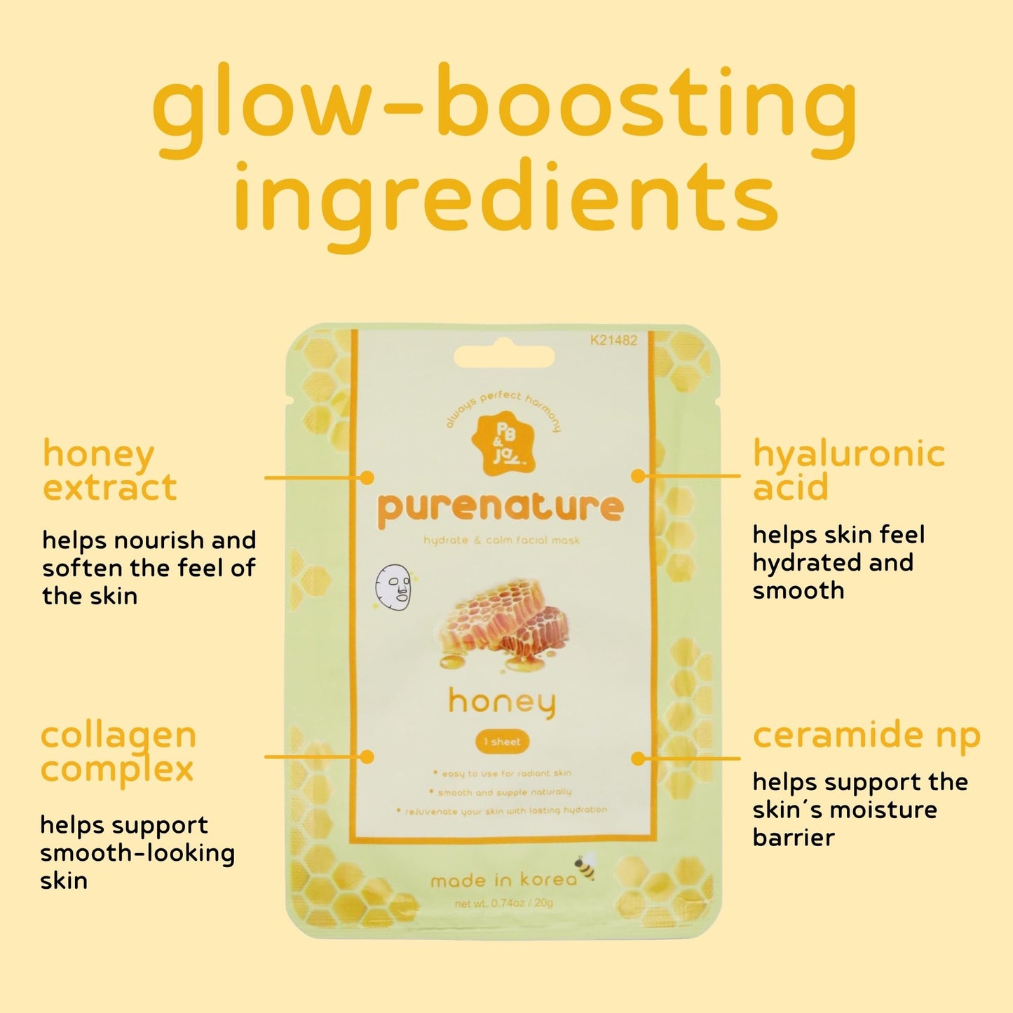 PB & JAY Honey Sheet Mask | Korean Face Mask (1 Count)