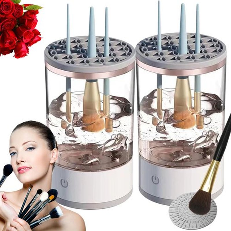 Beauty Swirl Cosmetic Brush Cleaner, The Cozy Luna Brush Cleaner, Efficient Electric Makeup Brush Cleaner Machine, Automatic Makeup Brush Cleaner, Deep Spinning Cleaning (2-Clear-Plug in)