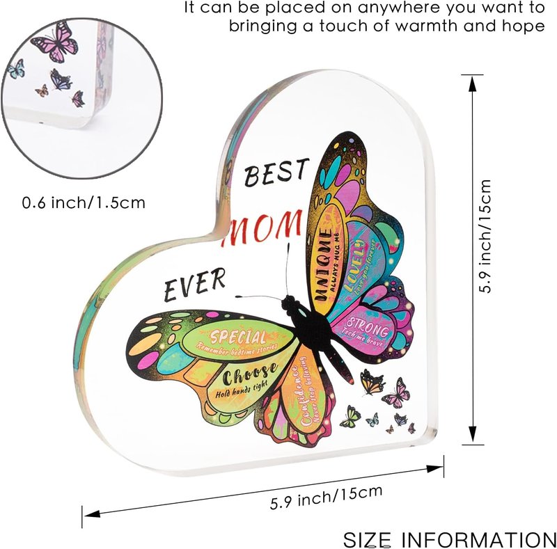 Butterfly Desk Decorations for Mom - Best Mom Ever Gift | Perfect for Birthday, Christmas, Anniversary (5.9 x 5.9 x 0.6 in)
