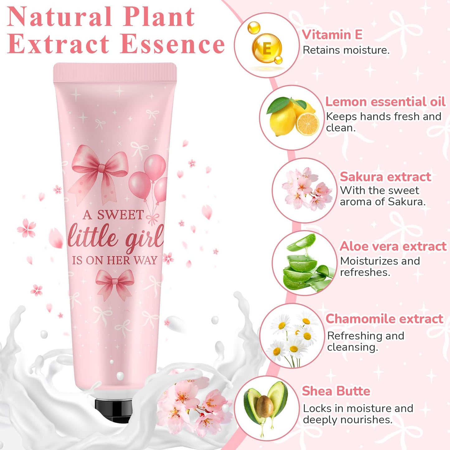 Swiffen 48 Sets Pink Bow Coquette Baby Shower a Sweet Little Girl Is on Her Way Hand Cream Gifts Bulk Travel Size Lotion Bulk Party Supplies Favors Birthday Baby Shower Party Favors