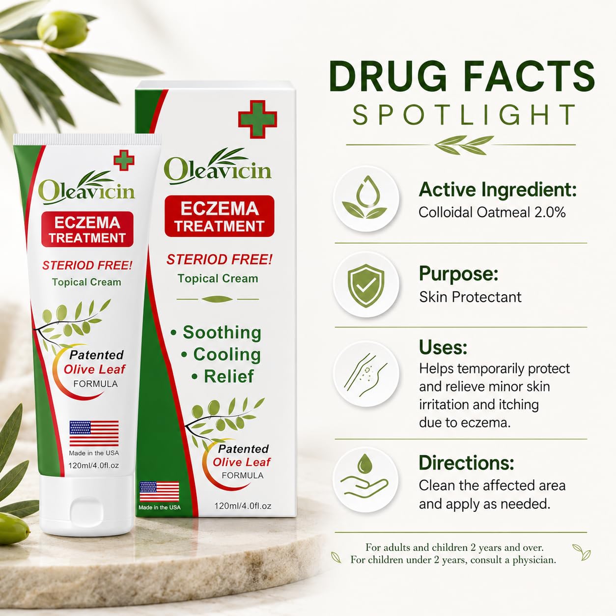 Oleavicin Eczema Treatment Cream (3 Pack) - Anti Itch & Psoriasis Relief for Dry, Itchy, Irritated Skin - Steroid-Free with Organic Olive Leaf Extract - Soothing for Sensitive Skin, Kids & Adults