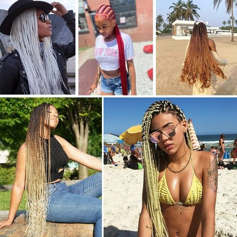 Pre Stretched Braiding Hair Extensions 30 Inch 6 Packs Long Professional Crochet Twist Braids Hair High Temperature Synthetic Fiber Yaki Texture(30",black-purple red-blue)