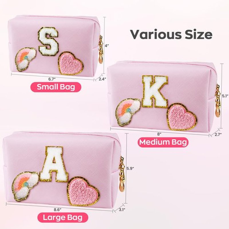 Elilier Monogrammed Gift for Women Girls, Personalized Initial Makeup Bags Cosmetic Bag with Zipper, Cute Makeup Pouch, PU Leather Waterproof Toiletry Bag, Preppy Gifts Stuff for Girl (Medium)