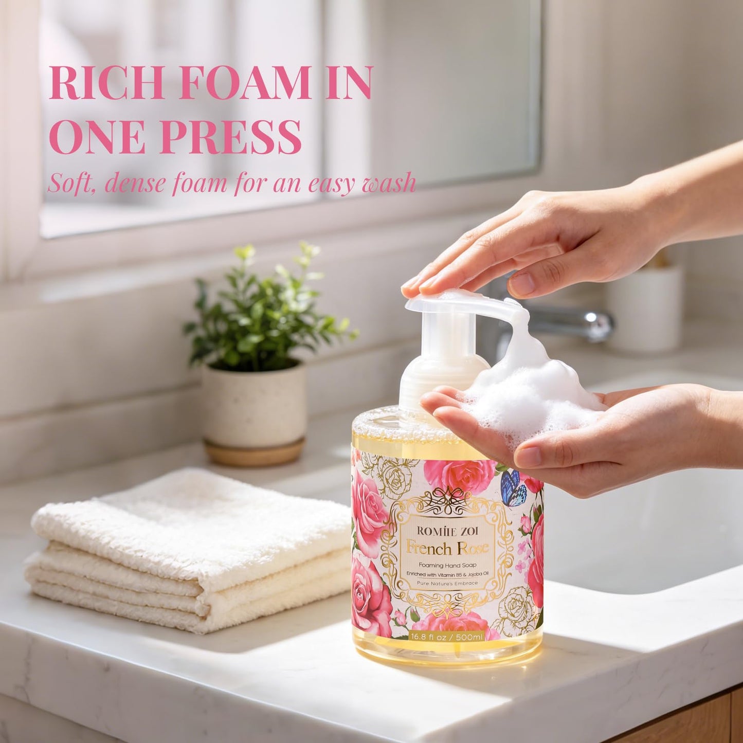 ROMIIE ZOI Foaming Hand Soap with Gift Box- French Rose - Biodegradable Formula Moisture & Revitalize - 500ml/ 16.8oz