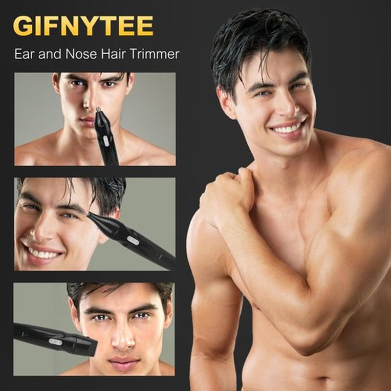Gifnytee™ Nose and Ear Hair Trimmer Clipper Professional Painless Facial Ear Eyebrow Trimmer for Men and Women Rechargeable Black and Blue FR909 (Black)