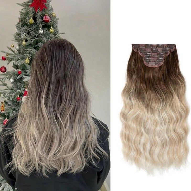DAIMWEN Hair Extensions Long Curly Hair for Women Wavy Clip in Hair Extensions 4 Piece Set 20 Inch Synthetic Hair (Blonde Bayalage)