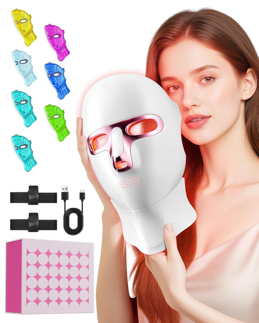 Red Light Therapy Face Mask - Cordless LED Skin Care Device | Rechargeable Pink Mask for Home Use & Travel