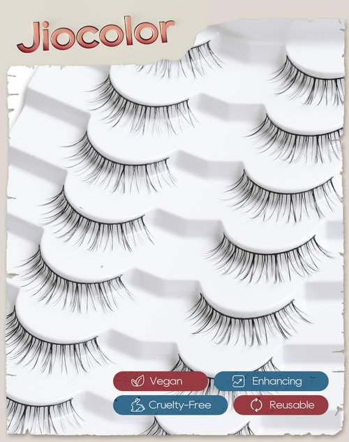 False Eyelashes Natural Look,Wispy C Curl Lashes, Thin Band Eye Lashes, Soft Resuable Strip Lashes, Natural Volume Faux Mink Eyelashes, 7 Pairs 10mm S12
