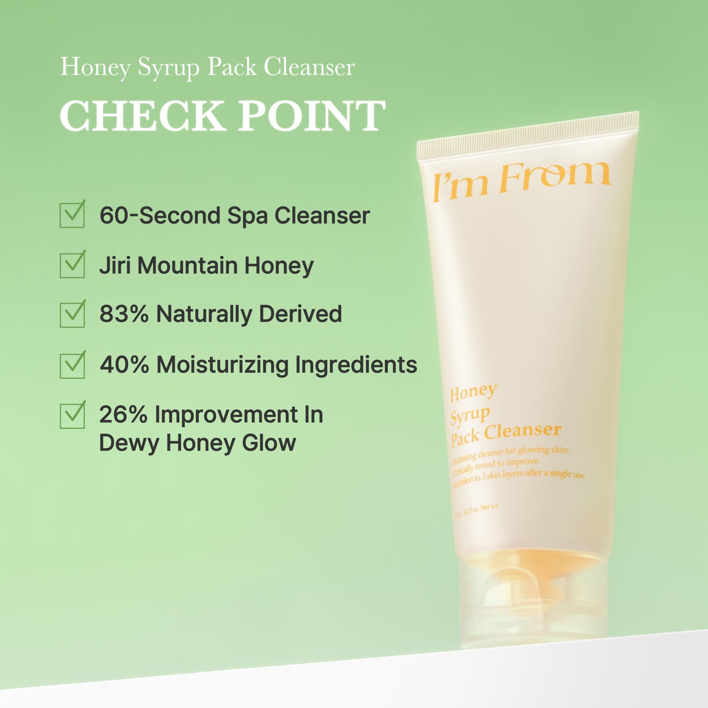 I'm from Honey Syrup Pack Cleanser, Mask-to-Foam Hydrating Cleanser with Honey, Glass & Dewy Glow, Moisture-Rich Facial Cleanser, Korean Skin Care 4.06fl.oz