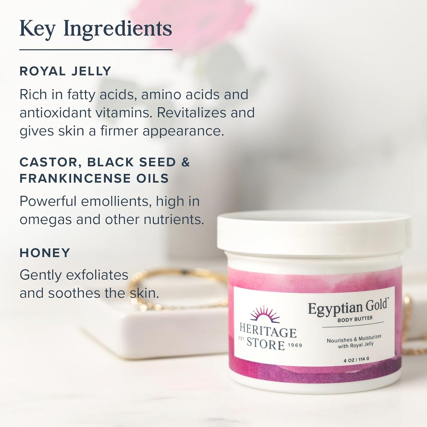 Egyptian Gold Body Butter - Nourishing Moisturizer for Dry Skin with Royal Jelly & Black Seed Oil, 4oz