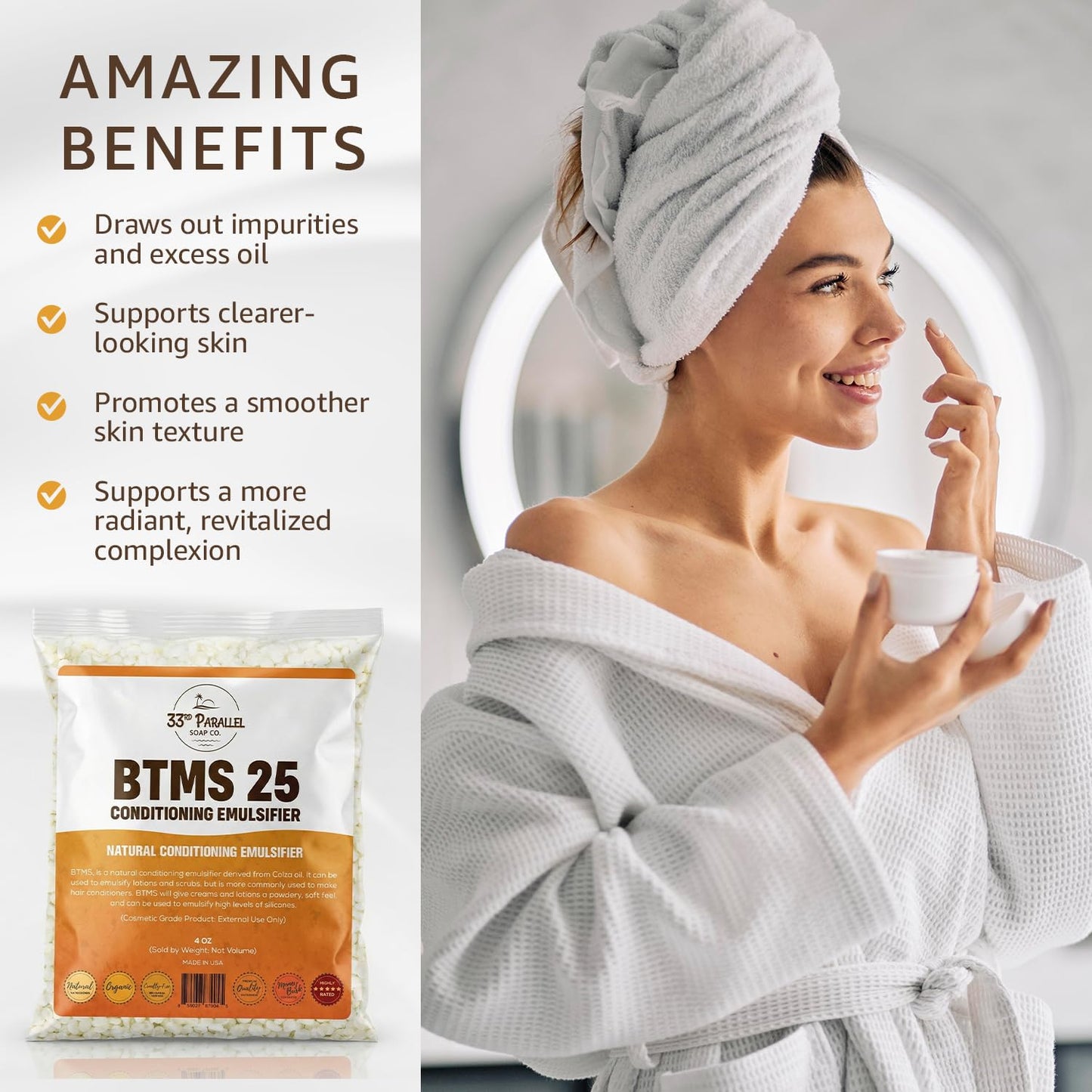 33RD PARALLEL | BTMS 25 (5 lbs / 80 oz) Bulk Conditioning Emulsifier | Behentrimonium Methosulfate Cetearyl Alcohol Emulsifying Conditioner | (5 POUNDS)