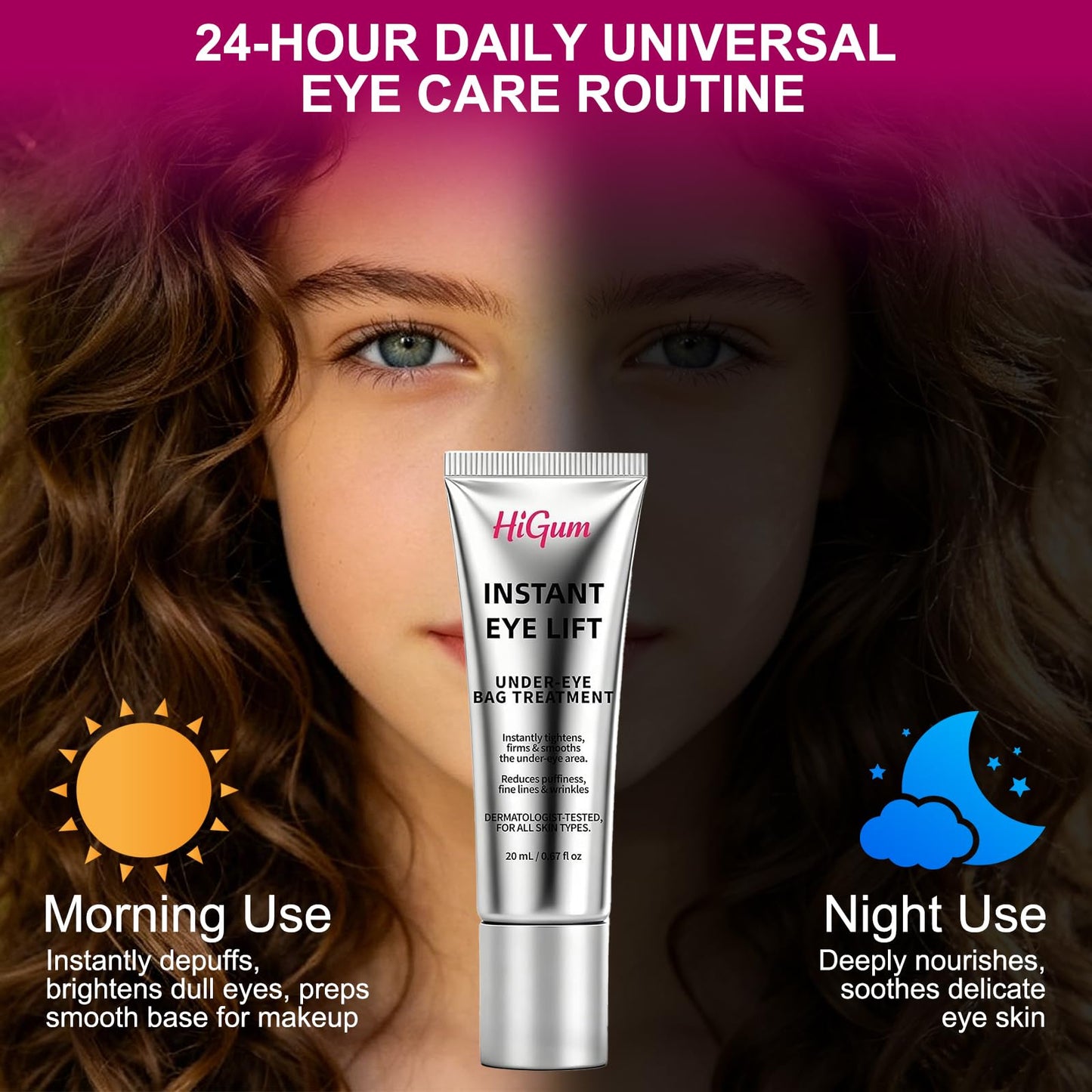 HIGUM Instant Firm Eye Lift & Tighter, Under Eye Treatment for Bags, Wrinkles, Puffiness & Dark Circles, Anti-Aging Under Eye Cream with Precision Application Brush|All Skin Types （7）