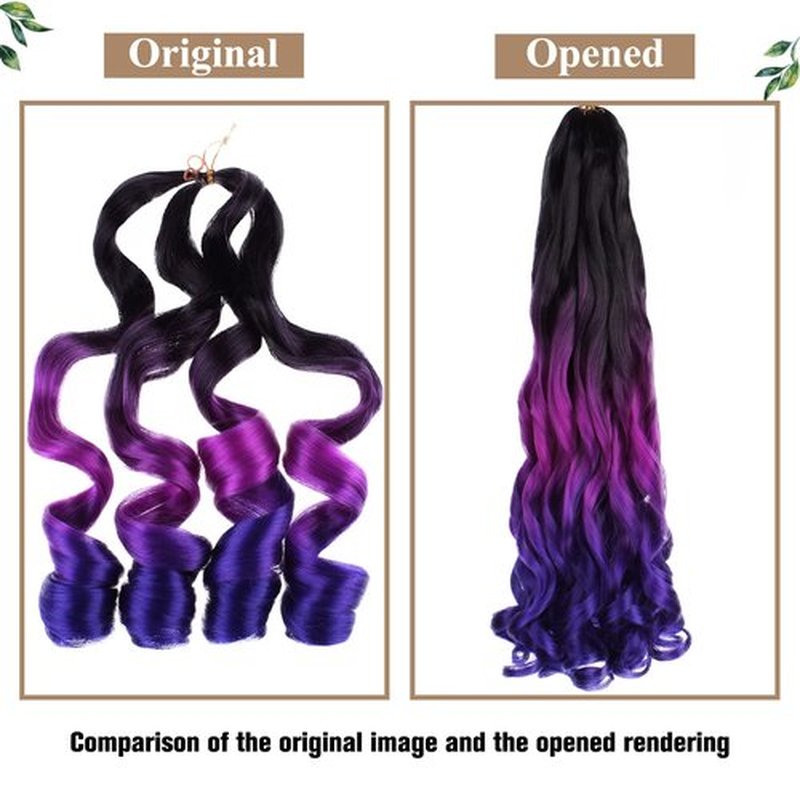 COOKOO 22 Inch French Curl Braiding Hair 9 Packs Pre Stretched Spanish Curly Braiding Hair Ombre 3 Tones Bouncy Curly Braiding Hair with Curly Ends Loose Wavy Crochet Hair (black/purple/dark blue)