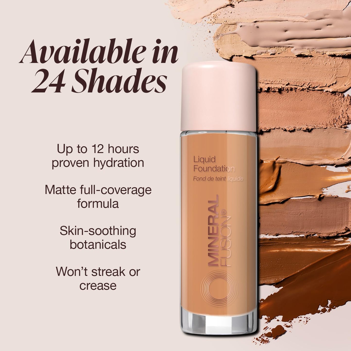 Mineral Fusion Full Coverage Foundation, Liquid Foundation - Warm 3- Medium to Tan Complexion w/Golden Undertones, Lightweight Matte Finish, Up to 12 Hr Hydration, Hypoallergenic & Vegan, 1 fl. oz