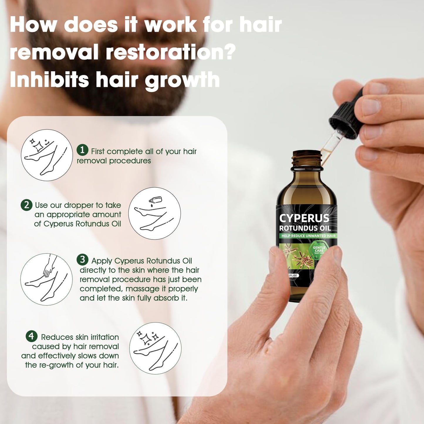 SKSOYT 2 Pcs Cyperus Rotundus Oil for Hair Removal, Natural Cyperus Rotundus Oils to Reduce Unwanted Hair Growth, Soothing & Moisturizing, Shrinks Pores, Smooth Skin Care