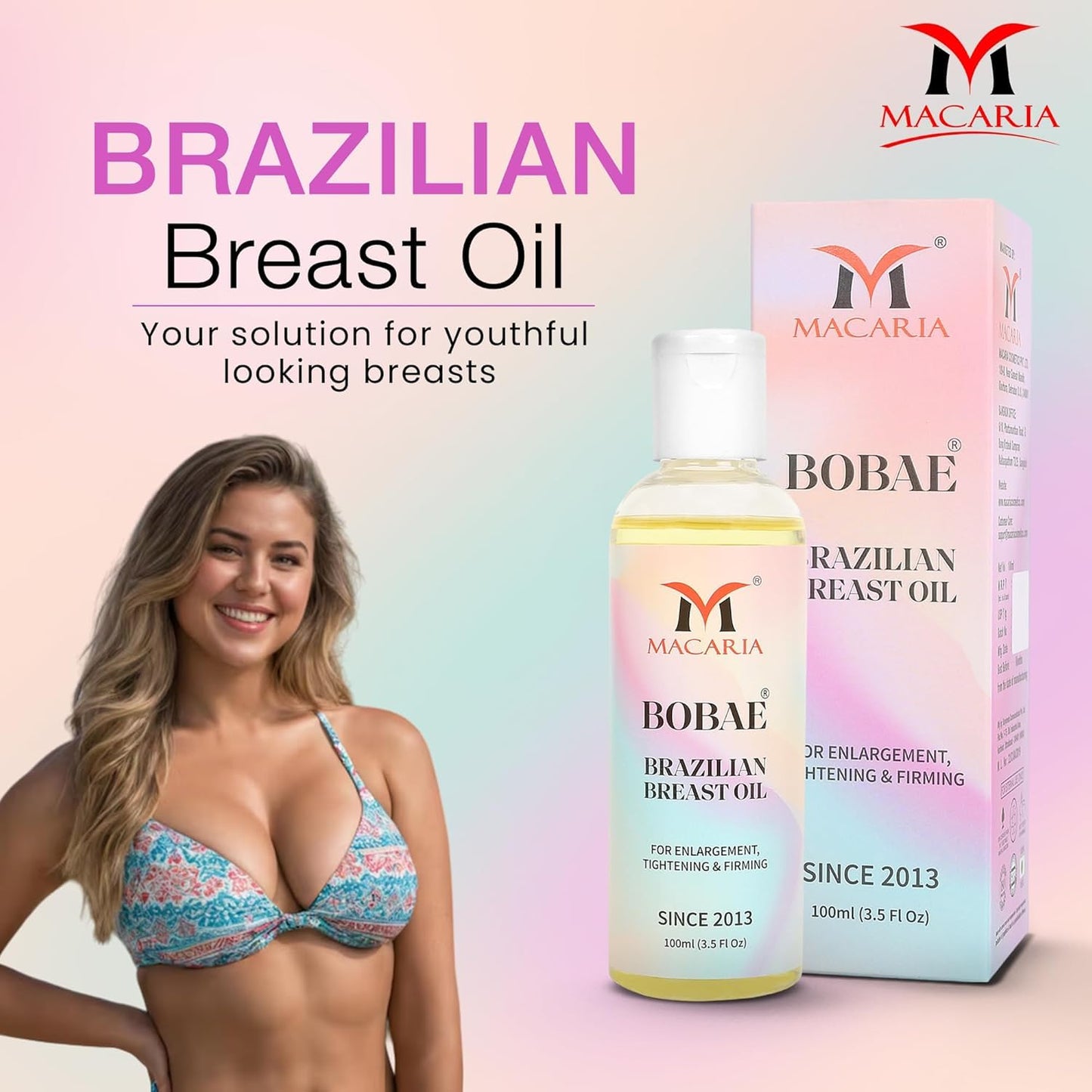 Bobae Brazilian Breast Oil | Bust Tightening Shape & Size up Toning Massage Oil Quick Lifting Firming Breast Enhancement Gel bigger Brazilian Boobs Women enlargement Oil for quick larger growth