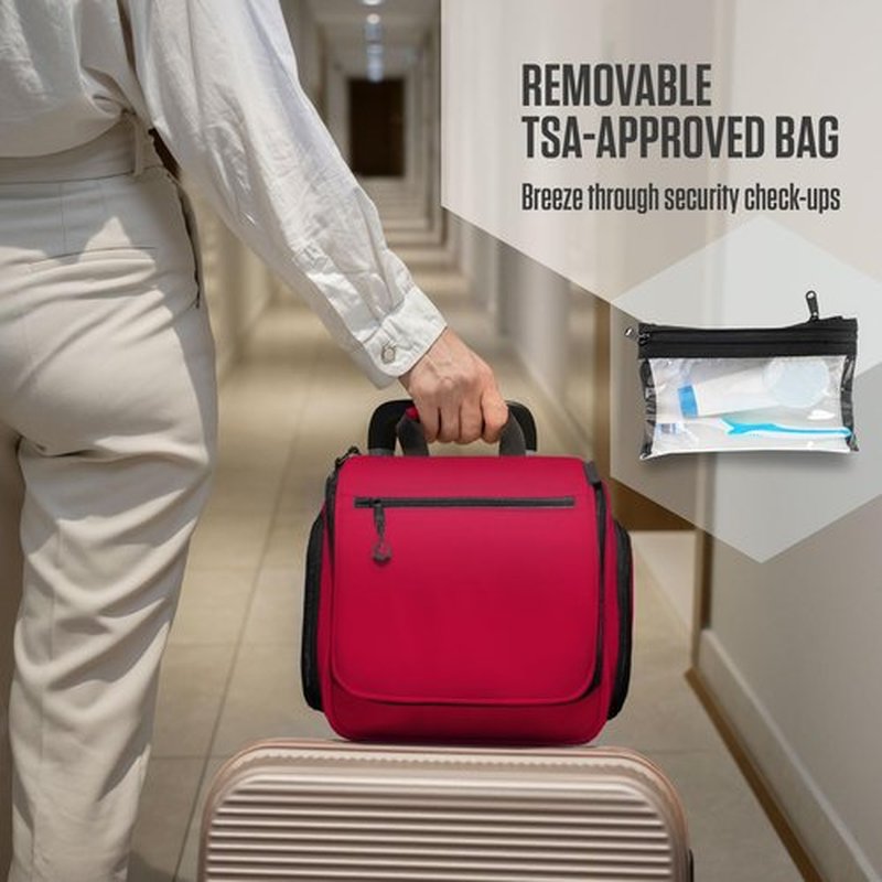 VENTURE 4TH Hanging Travel Toiletry Bag for Women & Men - Travel Organizer with Expandable Compartments & Removable Clear Pouch for Toiletries (Red)
