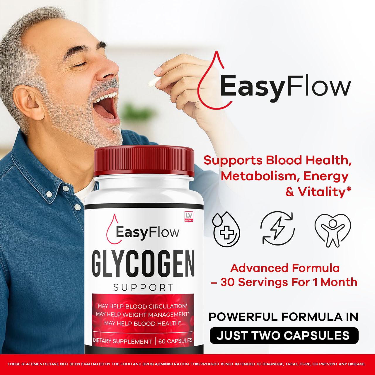 (2 Pack) Easy Flow Glycogen Support - EasyFlow Glycogen, Easy Flow, Easy Flow Glycogen Supplement, Glycogen Support Easy Flow, Easy Flow Glycogen, Glycogen Easy Flow, 120 Capsules for 2 Months