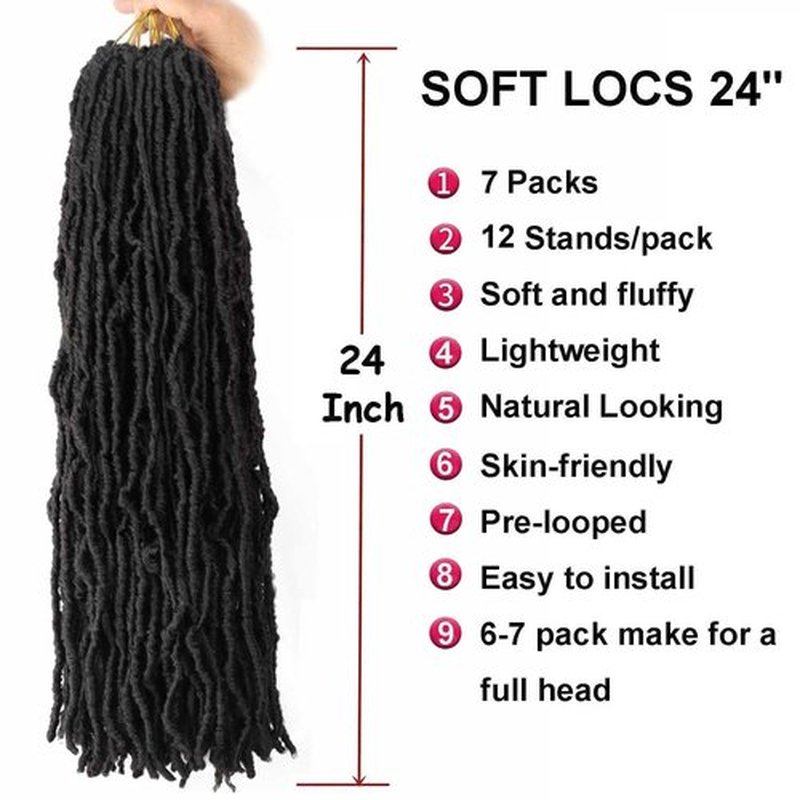 7 Packs Crochet Faux Locs Hair 24 Inch Curly Wavy Goddess Locs Braids for Natural Butterfly Soft Locs Crochet Hair for Black Women (24 inch(pack of 7), 2#)