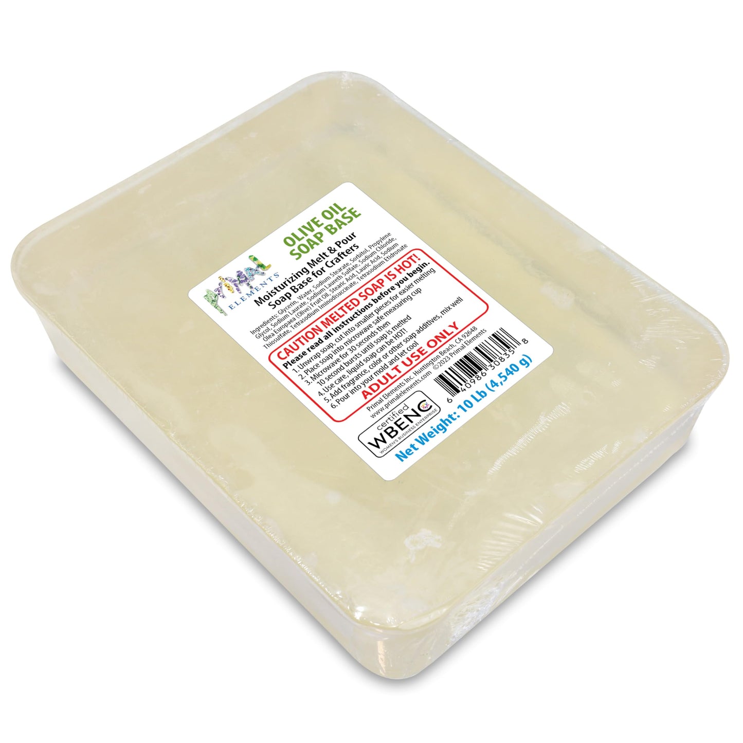 Primal Elements Olive Oil Soap Base - Moisturizing Melt and Pour Glycerin Soap Base for Crafting and Soap Making, Easy to Cut - 10 Pound
