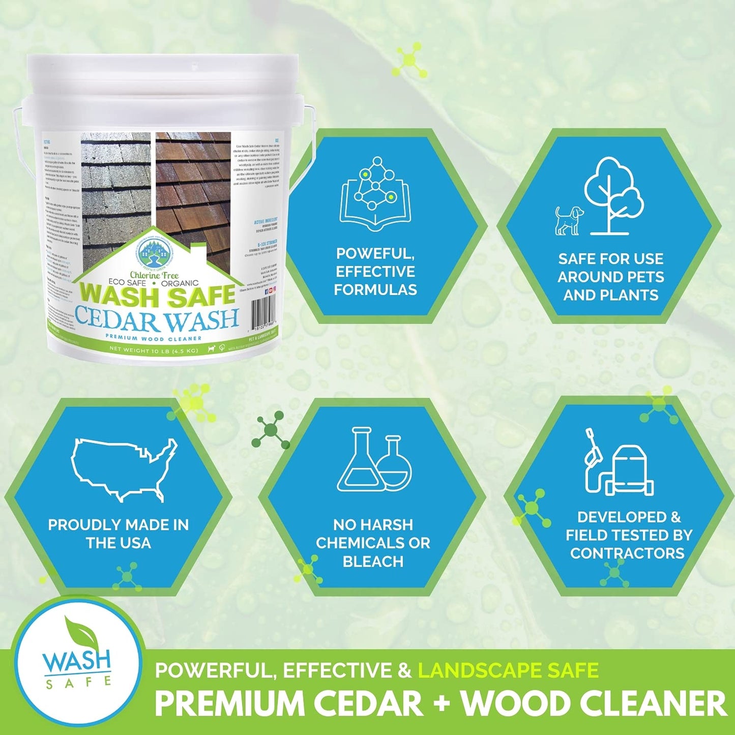 Wash Safe Industries CEDAR WASH Eco-Safe and Organic Wood Cleaner, 10 lb. Container, Clear (WS-CW-10LB)