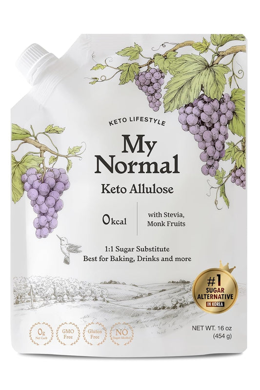 My Normal Keto Powdered Allulose 16oz - 99.8% Allulose, Monk Fruit & Stevia Blend - 1:1 Sugar Substitute, Non GMO, Gluten Free, Zero Calorie Sweetener - 0g Net Carb, No Sugar