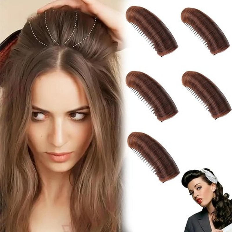 Invisible Fluffy Hair Pad, Natural Hair Bump Clip for Volume, DIY Heighten Hair, Fluffy Hair Pad Styling Insert Tool, Hair Bun Invisible False Hair Clip(5pcs, Dark brown)
