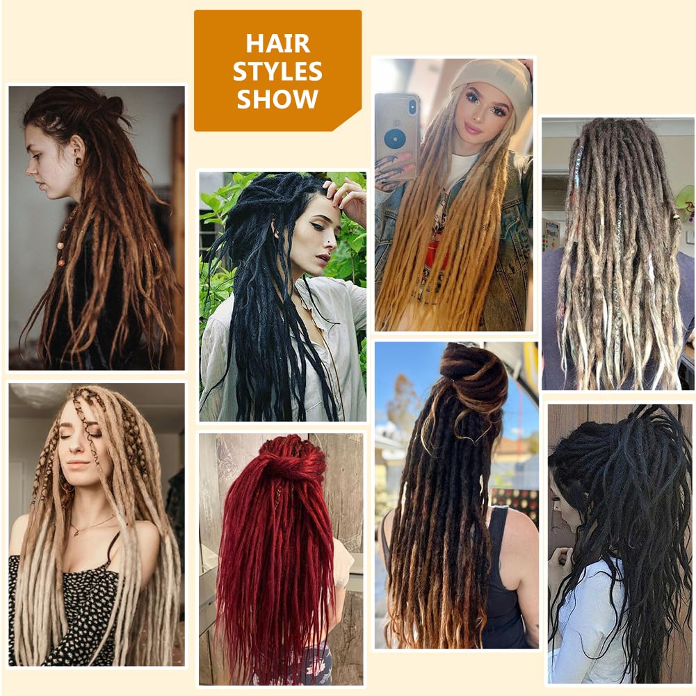 Aguacor Straight Dreadlocks Synthetic Double Ended Dreadlock Extensions 24inches 5 Strands Width 1.2cm Soft Dark Brown DE Dreadlock Extensions for Women (5 Strands, 30#)