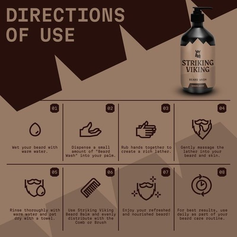 Striking Viking Sandalwood Beard Wash/Shampoo for Men - 17 Oz, Paraben & Sulfate Free, Jojobal Oil for all Beard Types - Promotes Healthy Growth & Moisturizes