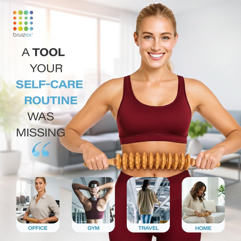 Wood Therapy Massage Tool - Lymphatic Drainage Roller Stick for Leg, Back & Thigh Muscle Relief | Post Liposuction & Fibrosis Treatment