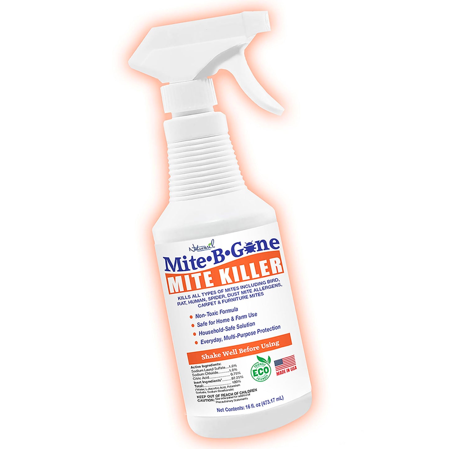 Dust Mite Killer Spray by Mite-B-Gone 16oz | Naturally Kills Human Mites, Chicken, Bird, Dust, Spider, Rat, Turkey, Carpet Mites | Family & Pet Safe Treatment for Homes, Furniture, Bedding & Farms