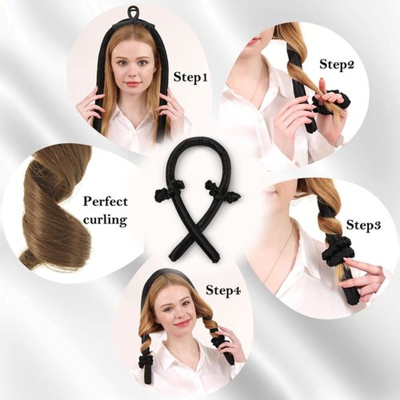 DAISYSILK 100% Mulberry Silk No Heat Hair Curler Headband Silk Heatless Curling Rod for Long Hair for More Comfortable Sleep Overnight, Black