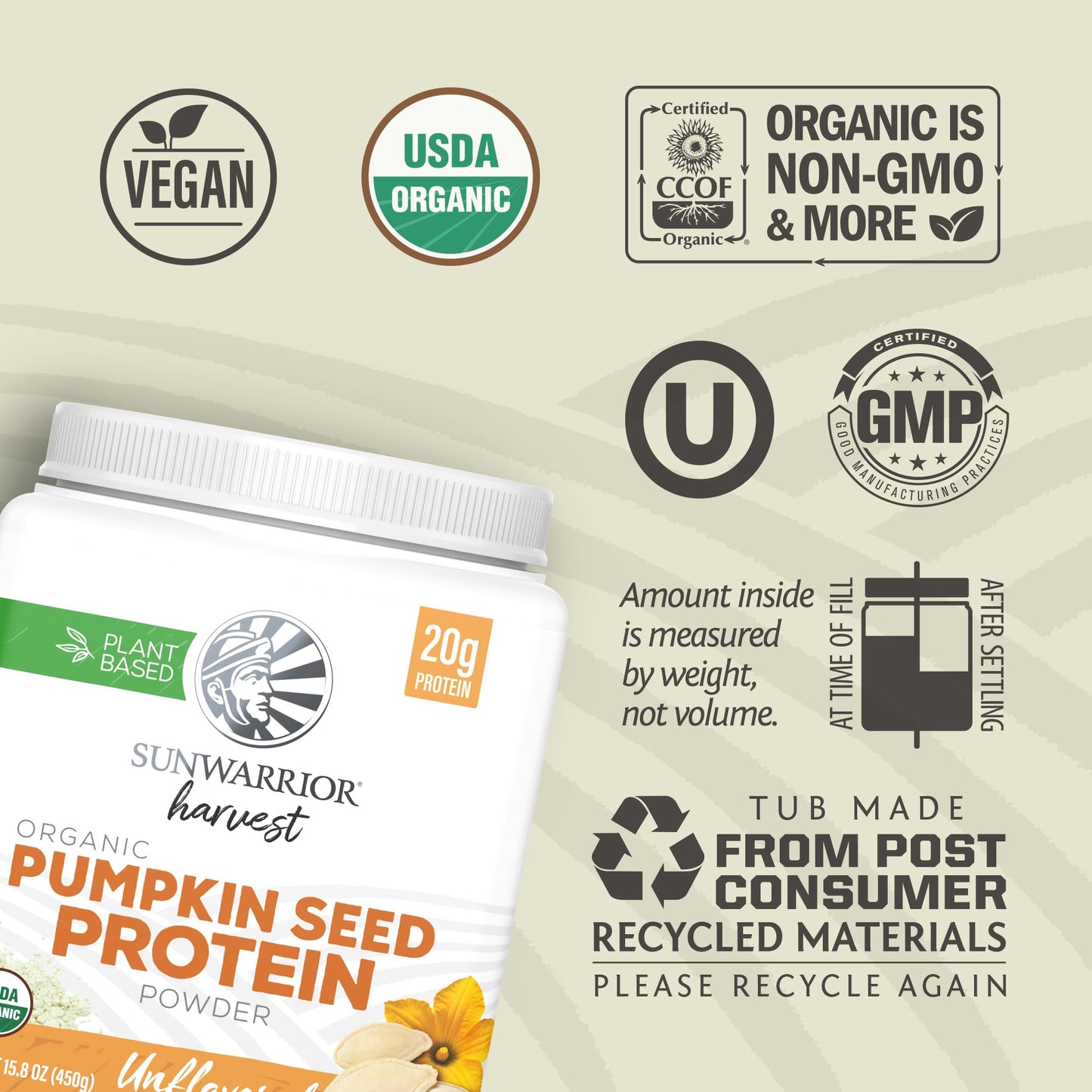 Organic Protein Powder Pumpkin Seed Protein Cold Pressed Single-Ingredient Superfood Plant-Based, Easy to Digest All 9 Essential Amino Acids Mild Flavor for Smoothies, Baking & 20g Protein 15 Servings