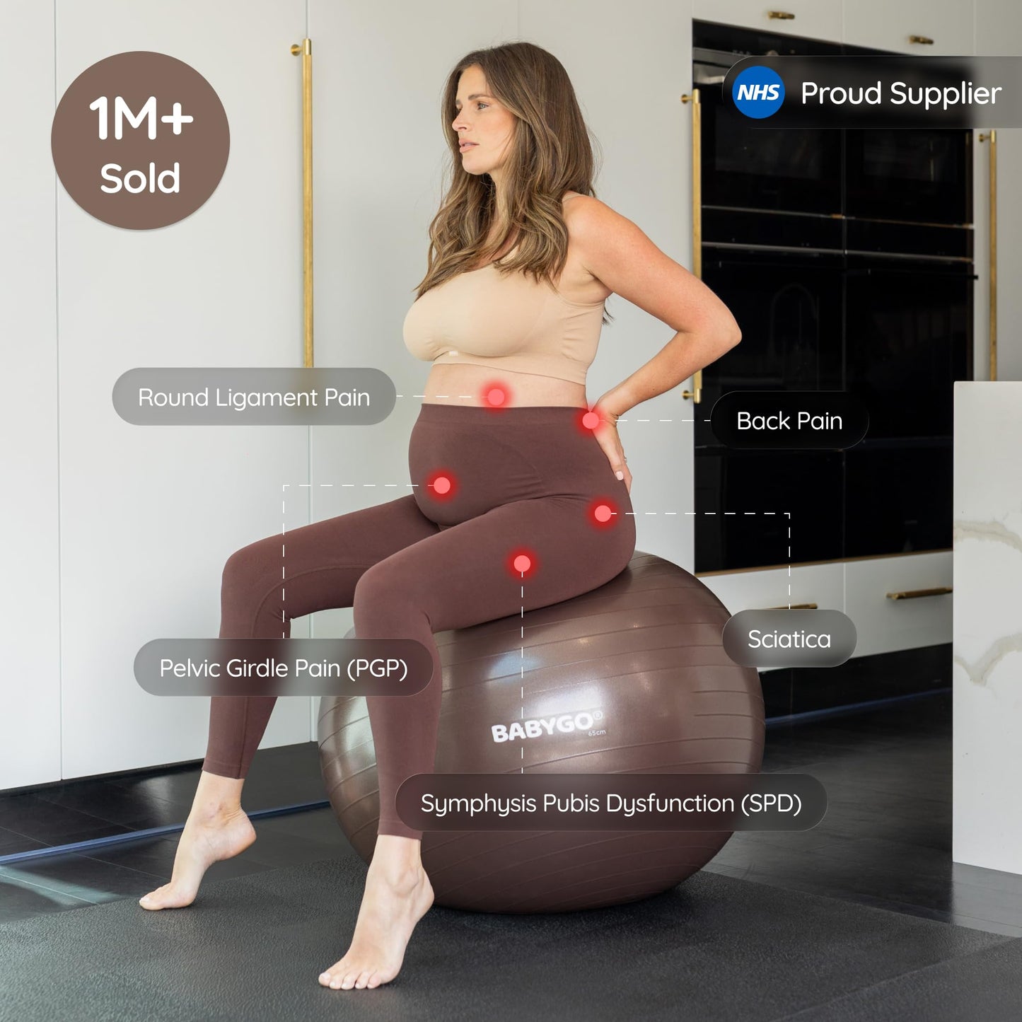 BABYGO Birthing Ball - Pregnancy Yoga Labor & Exercise Ball & Book Set Trimester Targeting, Maternity Physio, Birth & Recovery Plan Included Anti Burst Eco Friendly (Mocha, 65cm)
