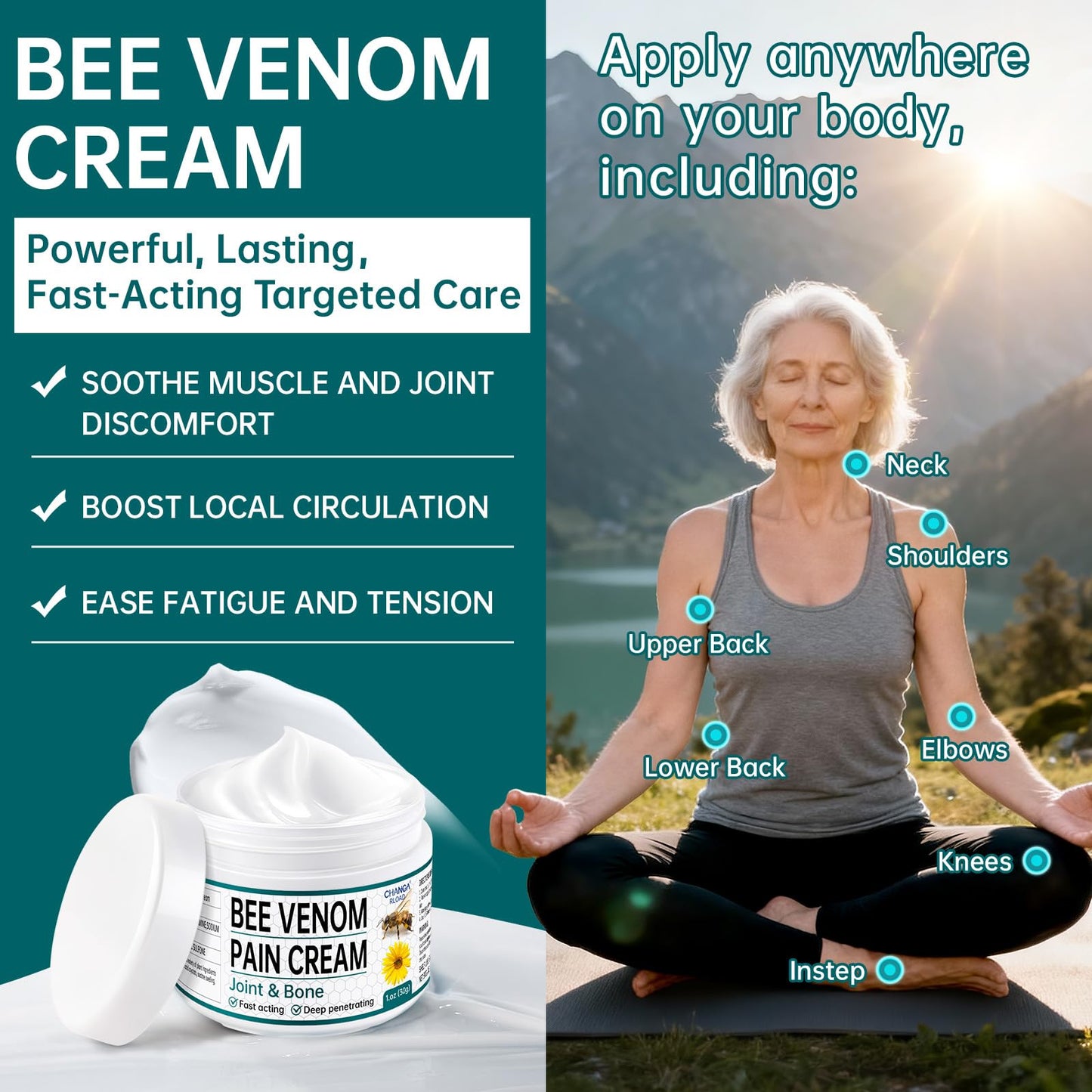 CHANGARLOAD New Zealand Bee Venom Cream for Body Part, 2 PCS Specially Selected Bee Venom Cream, Designed for Daily Care of Back, Neck, Hands, and Feet, Comfortable Care Experience