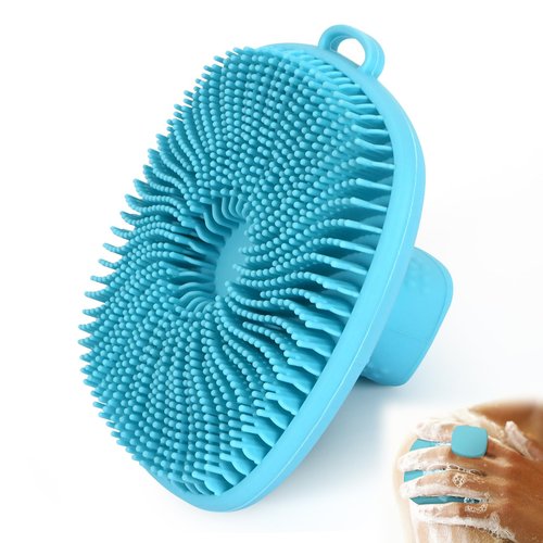 Silicone Body Scrubber for Men, New Upgrade Richer Foam and Effective Cleaning, Premium Silicone Scrubber with Ergonomic No-Slip Handle, Long-Lasting & Easy to Clean, Body Exfoliator Scrubber （Blue）