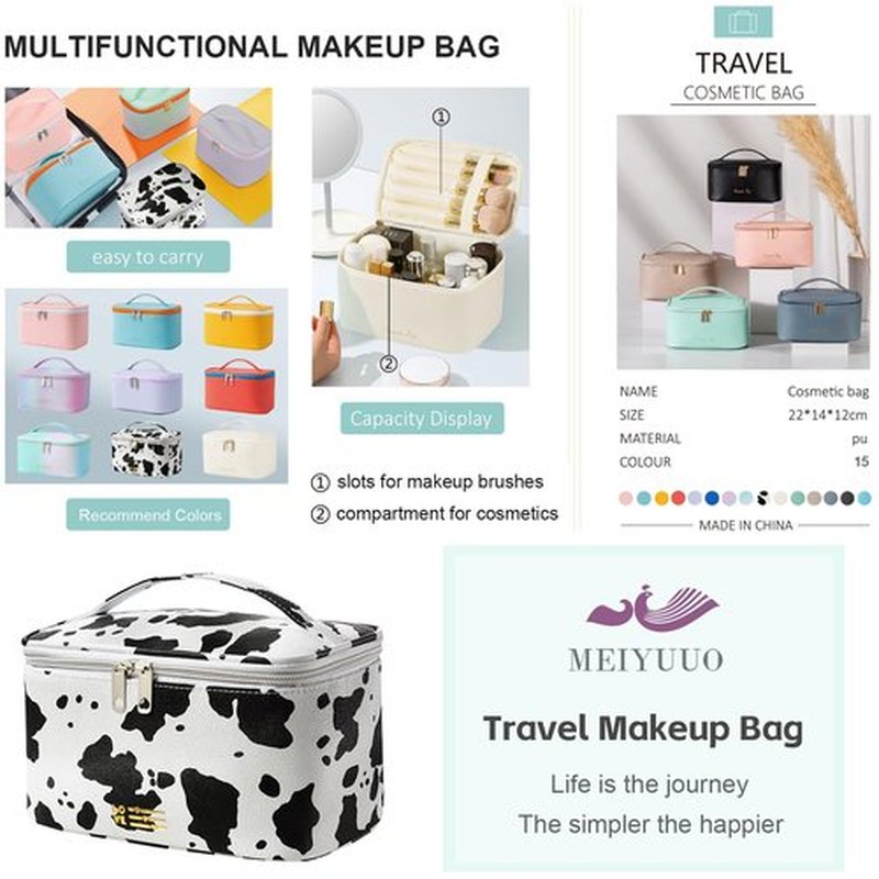 KITENROM Portable Makeup Bag Cosmetic Bags for Women Medium Pouch Case Purse Make Up Organization Waterproof (Print Cow)