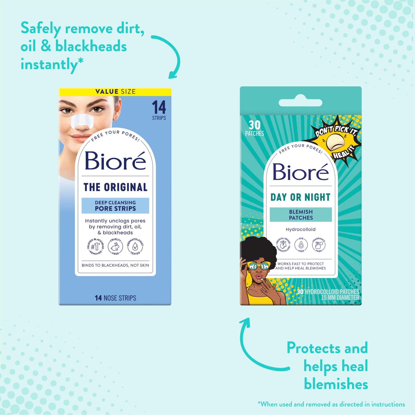 Biore Bundle of Bioré Original Blackhead Remover Strips, Deep Cleansing Nose Strips With Instant Pore Unclogging,14 Count Pimple Patches, Medical Grade Ultra-Thin Hydrocolloid, 30 count
