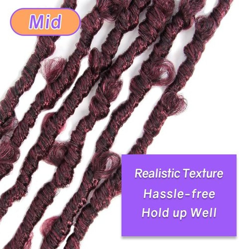 Crochet Butterfly Locs with Curly Ends 14 Inch, Boho Distressed Butterfly Locs Crochet Hair, Ombre Burgundy Bohemian Goddess Faux Butterfly Braids with Curly Ends (6 Packs, T118#)