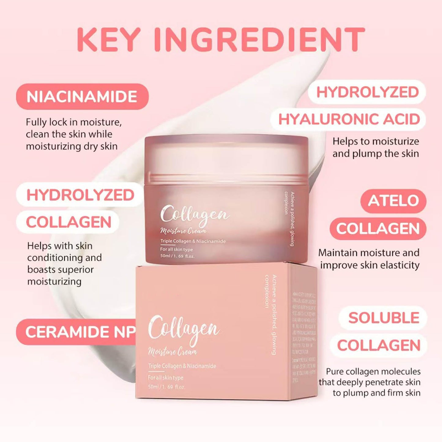 TWLBXMG Collagen Moisture Cream for Face, Triple Collagen & Niacinamide Firming, Anti-Wrinkle & Elasticity Boosting Face Cream, Hydrating Brightening Facial Moisturizer for All Skin Types, 1.69 Fl Oz