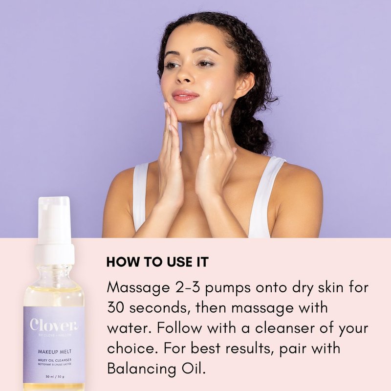Clover Makeup Melt Cleansing Oil - Gentle Makeup Removal, Skin-Friendly Formula | Cruelty-Free & Vegan - 1 oz (30 ml)