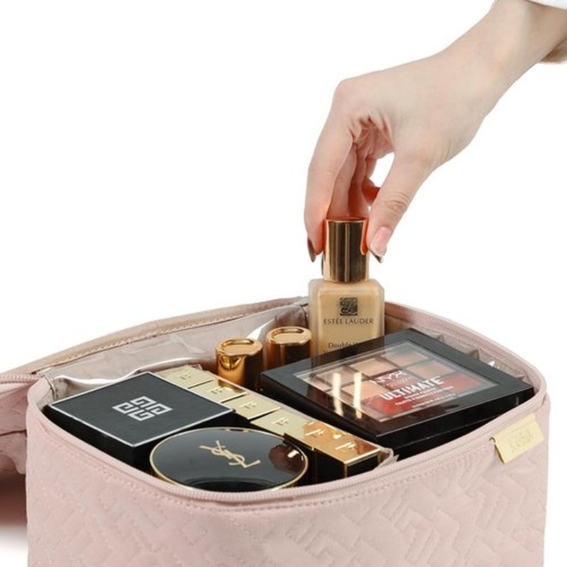 NISHEL Travel Makeup Bag Women, Cosmetic Organizer Case, Portable Travel Essentials Case for Travel-Size Accessories Bottles, Brushes, and Skin Care Products, Pink
