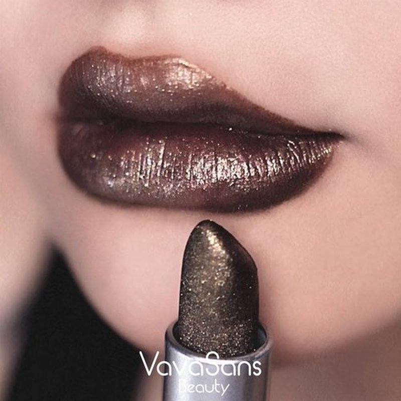 VavaSans Vegan Glitter Lipstick Space Grey Shimmer Metallic Sparkling Greige Shade Long Lasting Waterproof Non-Sticky Formula Diamond Shiny Highly Pigmented Lip Stick for Women