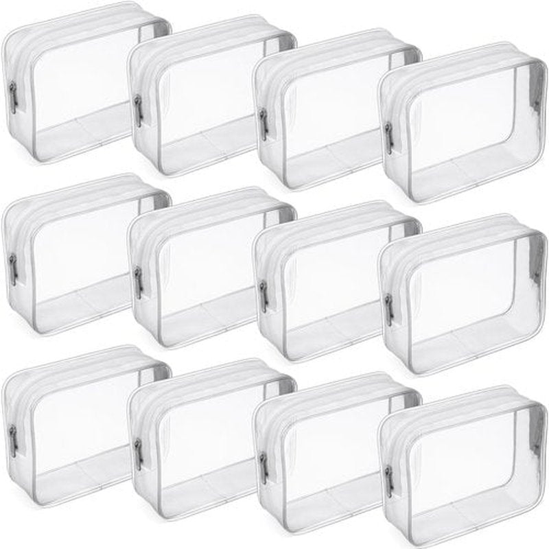 Weewooday 12 Pieces Clear Cosmetics Bag PVC Zippered Clear Toiletry Carry Pouch Cosmetic Makeup Bag Waterproof Makeup Bag Vinyl Plastic Organizer Case for Vacation Bathroom(Matte White,Large)
