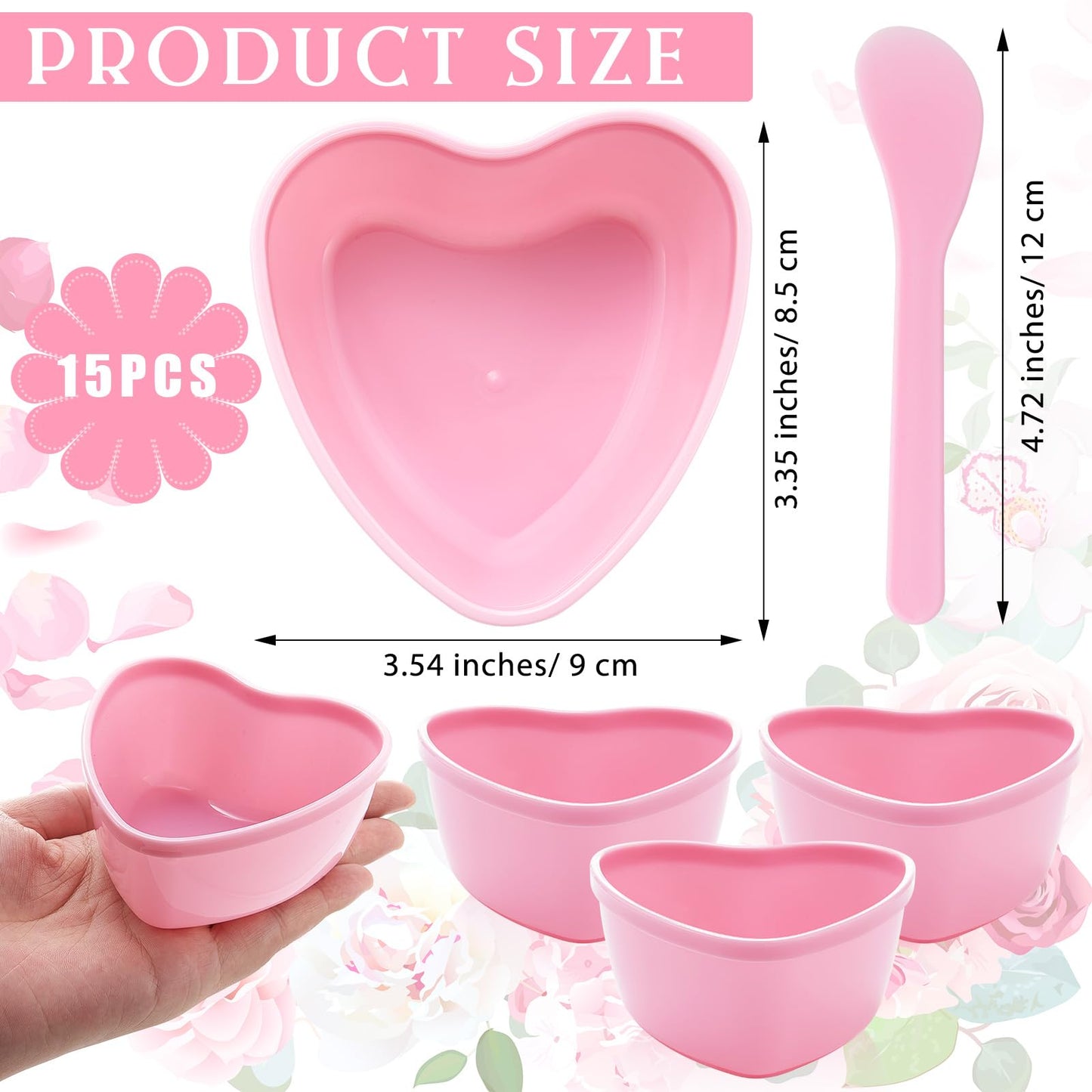 Teenyyou 15 Sets Facial Bowls for Esthetician, Pink Facial Mask Mixing Bowls Set with Spatula, Heart Shape Facemask DIY Skin Care Mixing Tool Kit Esthetician for Lady Women Home Beauty Salon Hair Dye